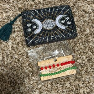 BUNDLE ACCES Beaded Moon Phase Wristlet Clutch & pink panache bracelet 😍